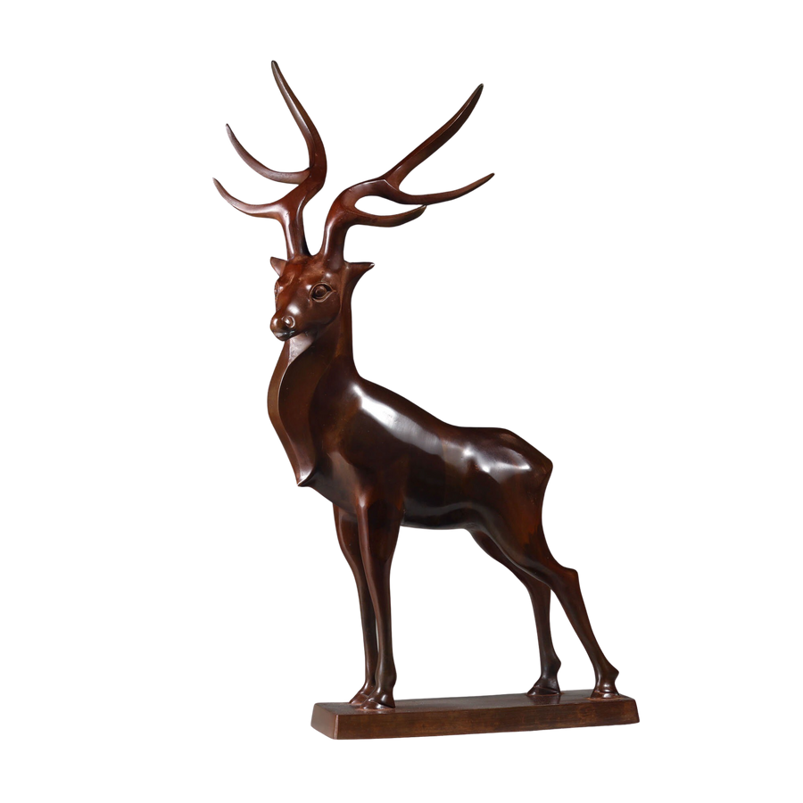 Japanese bronze stag sculpture from the Showa period by Collection TH10, showcasing refined mid-20th-century craftsmanship