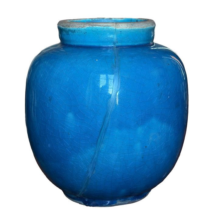 Crackle-Glazed Blue Vase Mounted as a Lamp