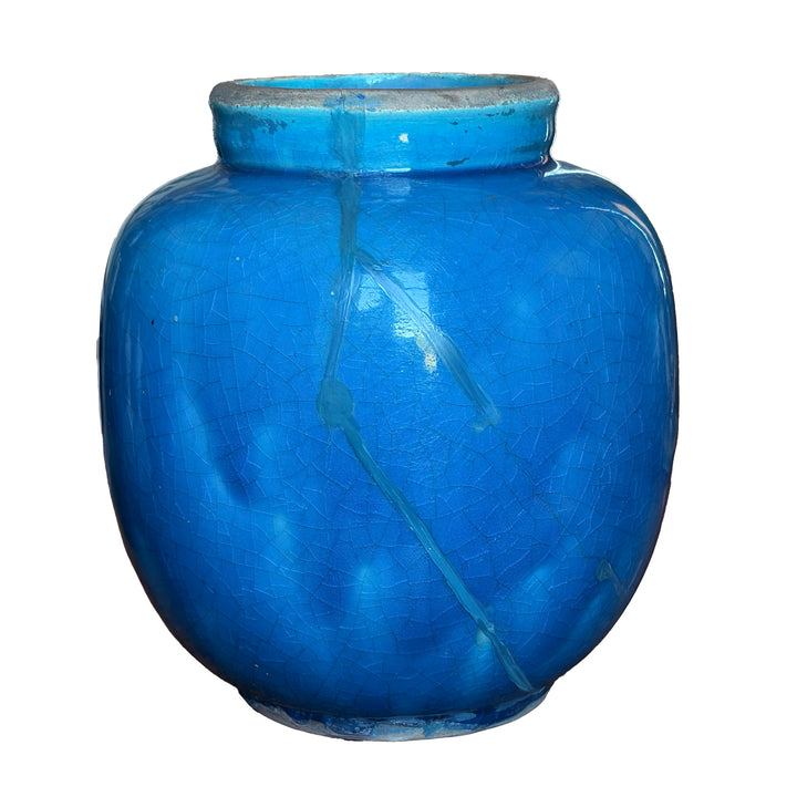 Crackle-Glazed Blue Vase Mounted as a Lamp