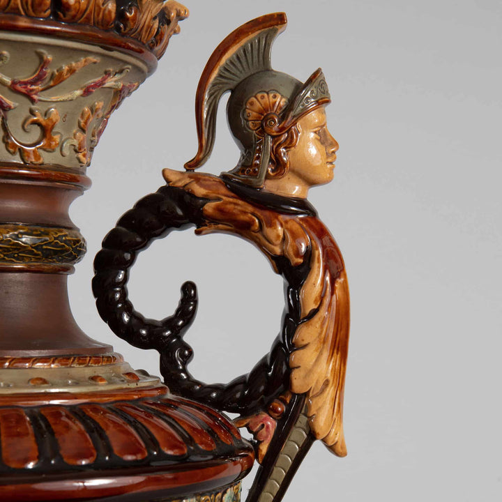Close-up of a Romantic Bohemian Neo-classical vase handle with detailed classical figure by Collection TH20