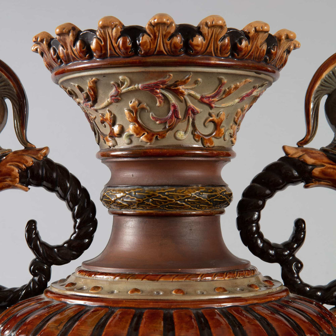 Close-up of an ornate Romantic Bohemian Neo-classical vase by Wilhelm Schiller Sohn from Collection TH20