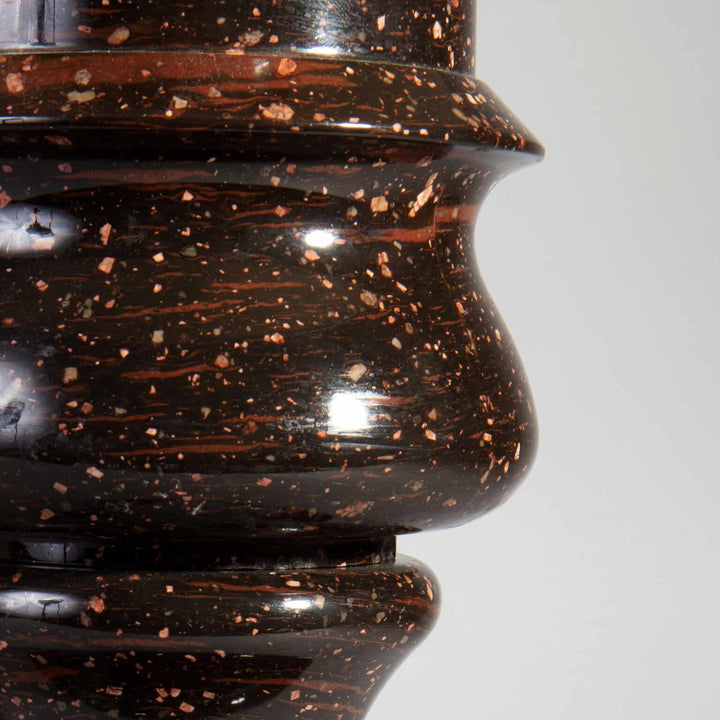 A rare large scale Swedish porphyry vase as a lamp with a polished cylindrical body and broad lip top.