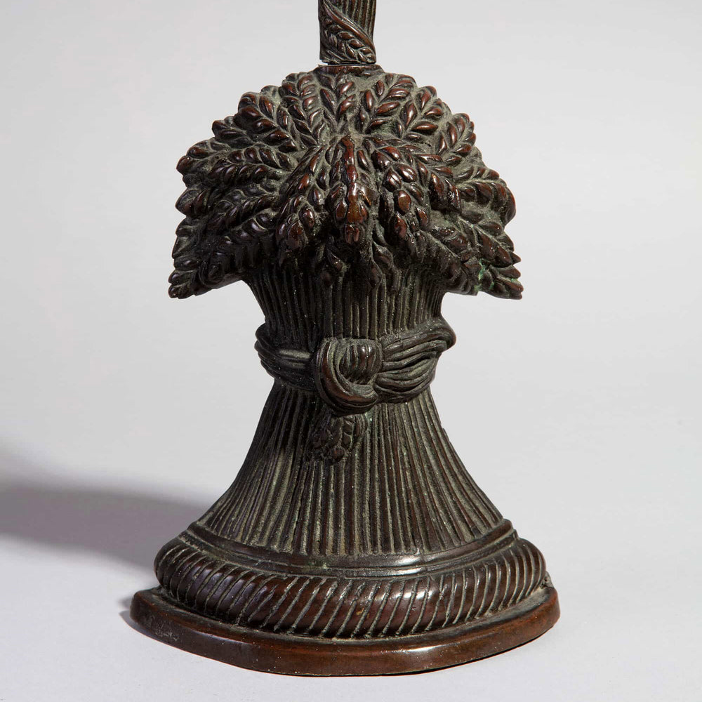 English bronze wheatsheaf doorstop from Collection TH10 with detailed grain and knotted design base