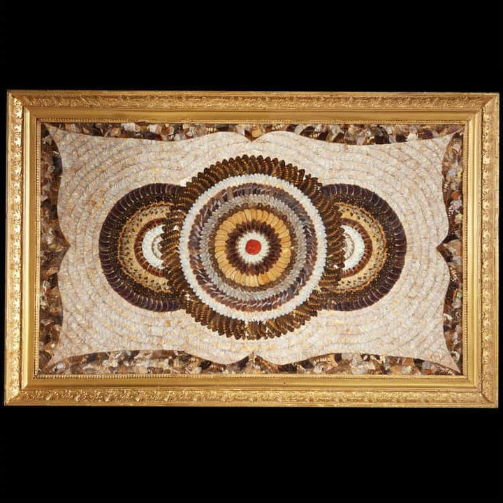 Art Deco butterfly wing mosaic artwork with geometric design in a gold frame from Collection TH10