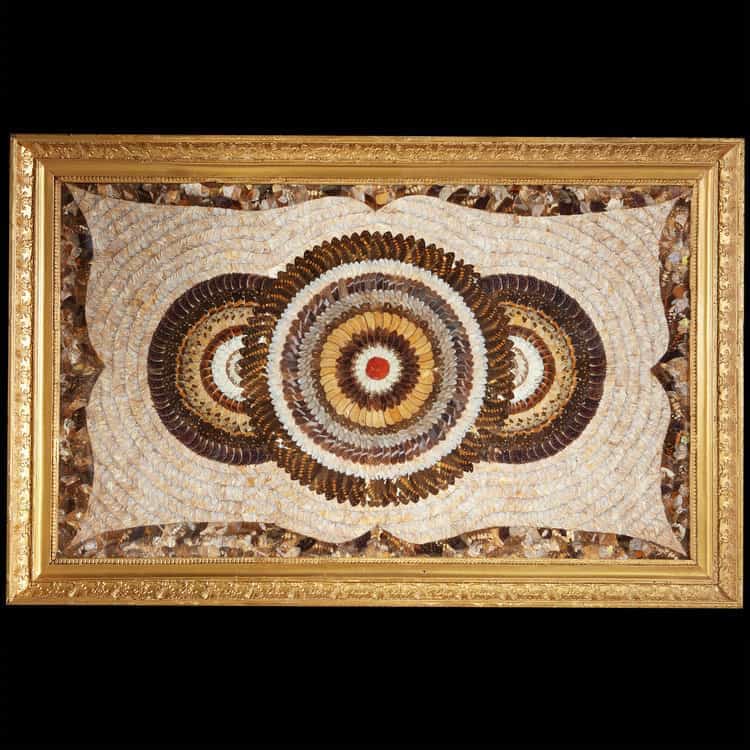 Art Deco butterfly wing mosaic artwork with geometric design in a gold frame from Collection TH10