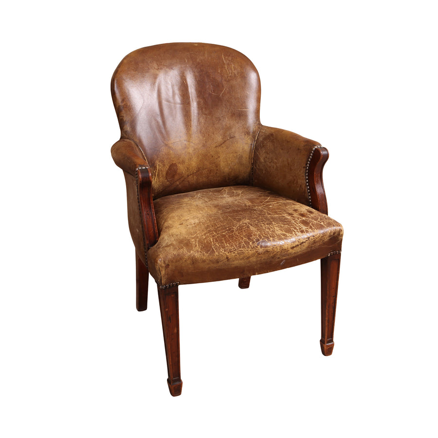 19th century leather desk chair in late Georgian style with worn patina and scroll arms from Collection TH30