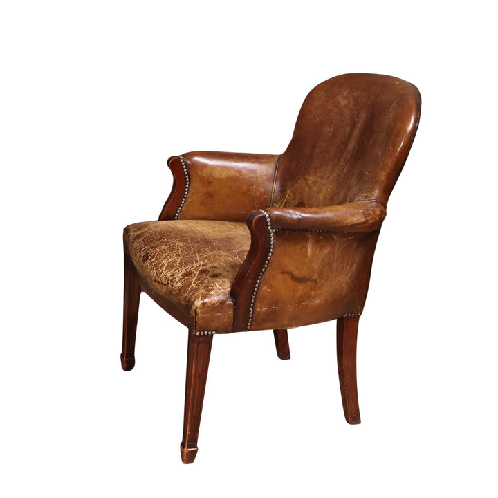 19th century late Georgian leather desk chair with curved arms and nailhead trim from Collection TH30