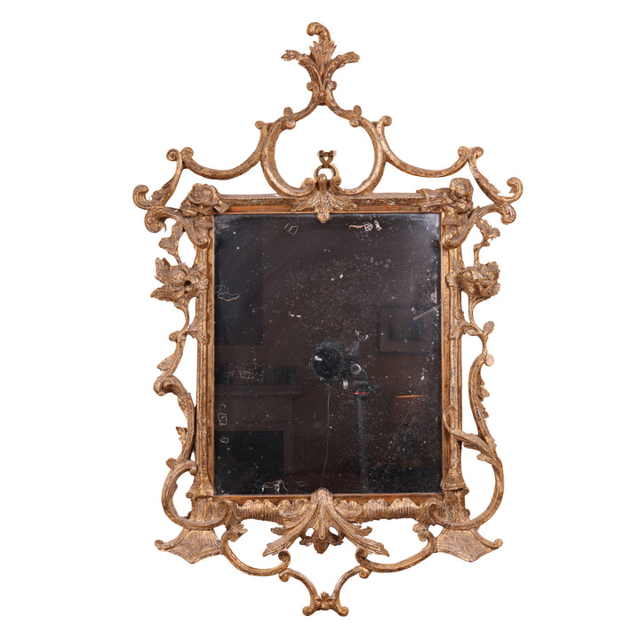 Small giltwood George III rococo mirror with ornate scroll and foliate carvings Collection TH30 circa 1760 England