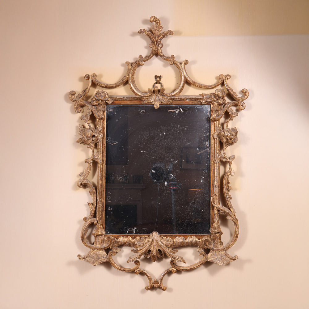 Small giltwood George III mirror with rococo scrolls and foliate decoration Collection TH30 circa 1760 England