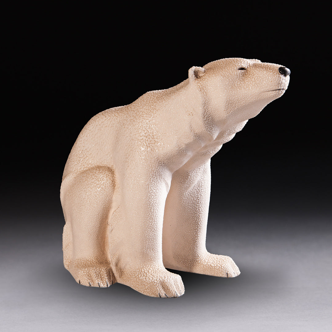 White ceramic polar bear sculpture with shagreen enamel texture by Collection TH30, inspired by MNF Sèvres design.