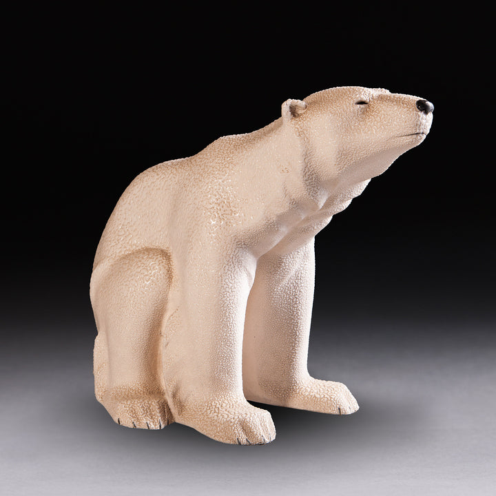 White ceramic polar bear sculpture with shagreen enamel texture by Collection TH30, inspired by MNF Sèvres design.