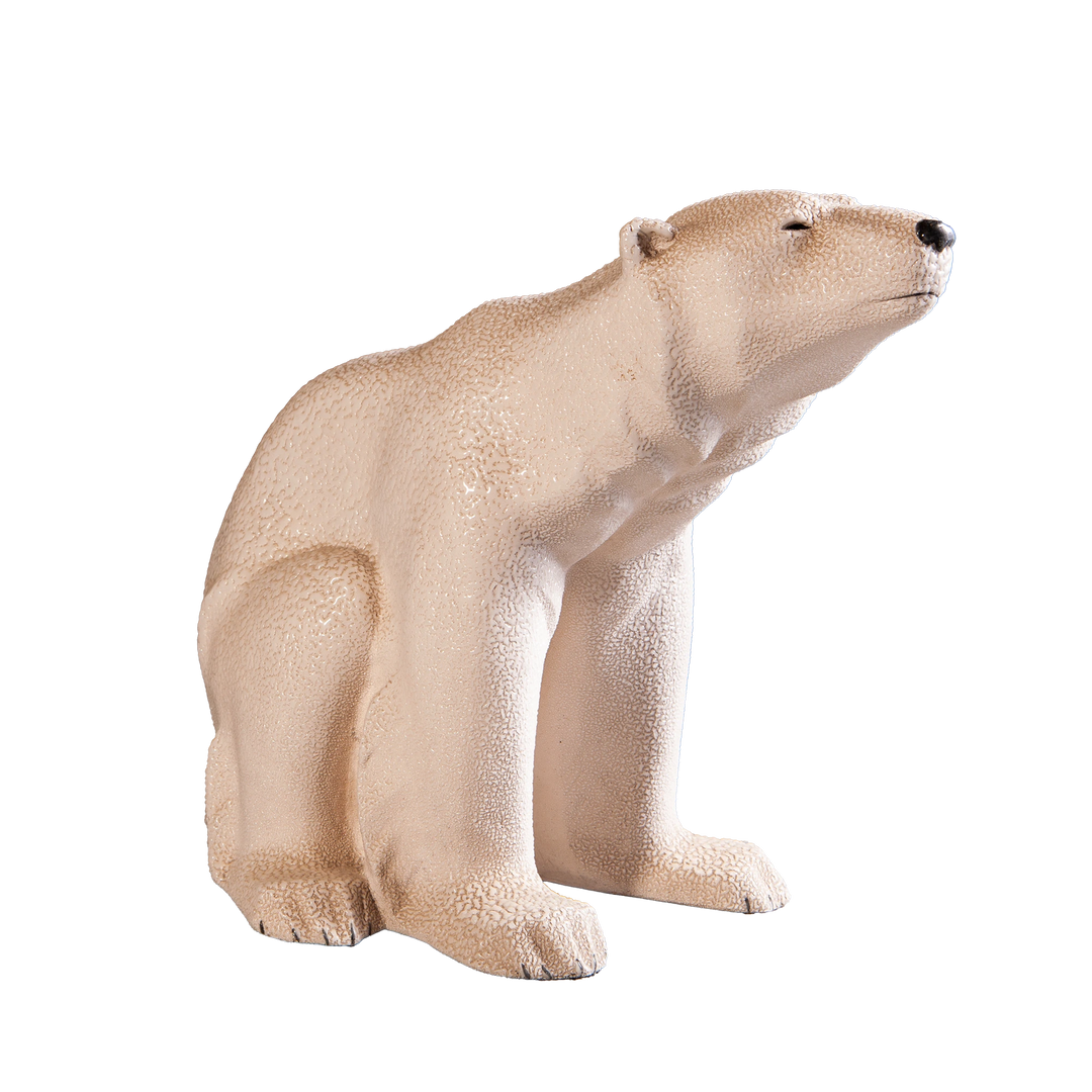 White ceramic polar bear sculpture with shagreen enamel texture from Collection TH30, height 28 cm, length 33 cm
