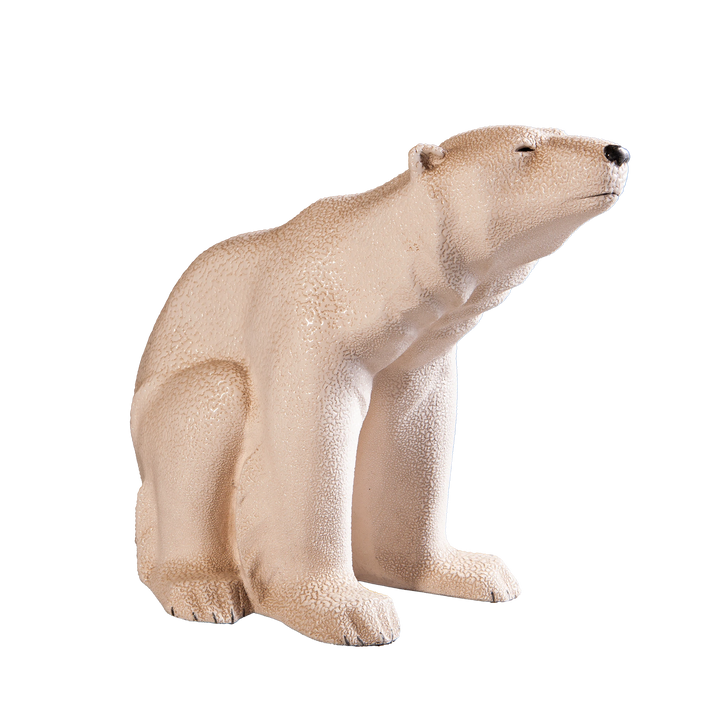 White ceramic polar bear sculpture with shagreen enamel texture from Collection TH30, height 28 cm, length 33 cm