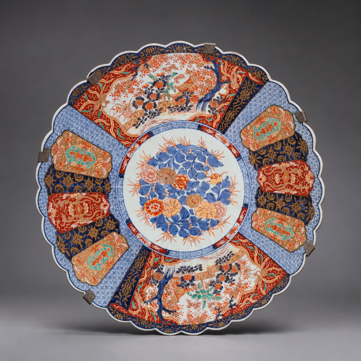Large Meiji Period Imari Charger with Pavilion Landscapes