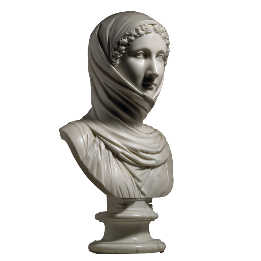 Marble bust of a veiled woman titled La Zingarella by Carlo Albacini offered by Nicholas Wells Antiques