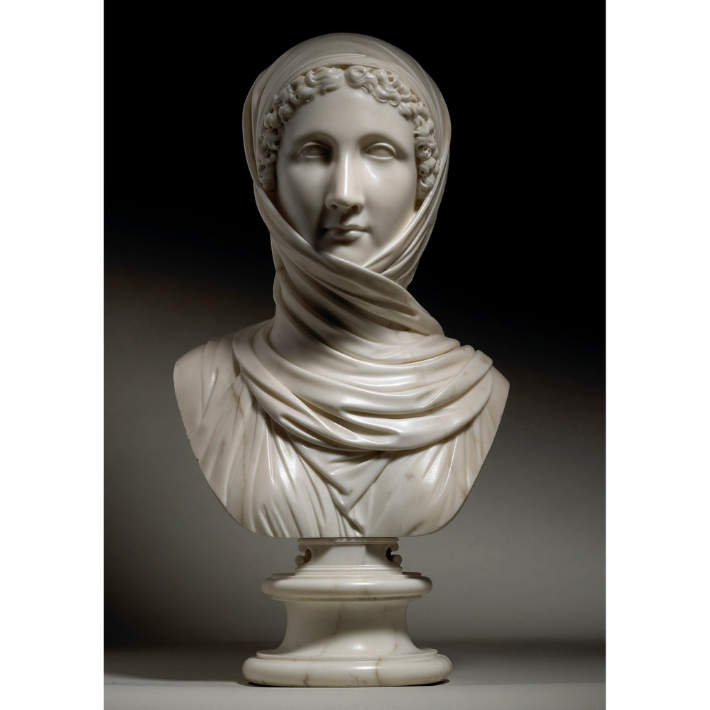 White marble bust of a veiled woman by Carlo Albacini, available from Nicholas Wells Antiques