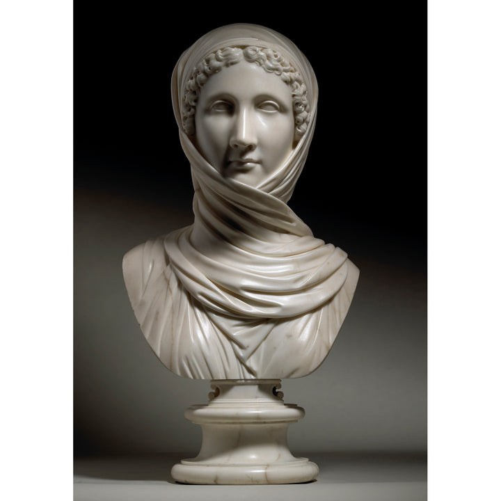 White marble bust of a veiled woman by Carlo Albacini, available from Nwtiques