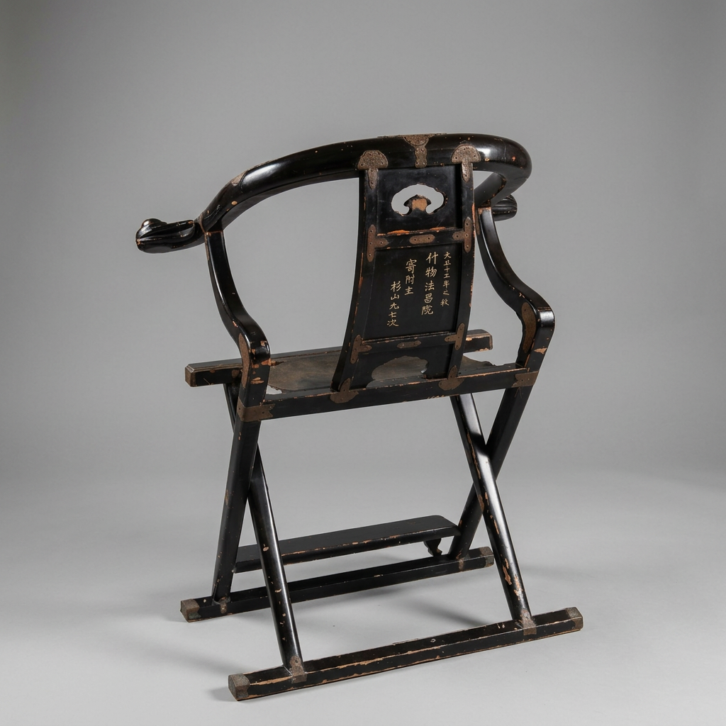 Traditional wooden chair with black finish on a gray background