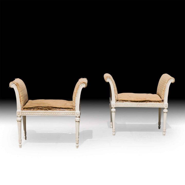 Pair of 19th Century French neo-classical window seats with carved wood frames by Collection CK20