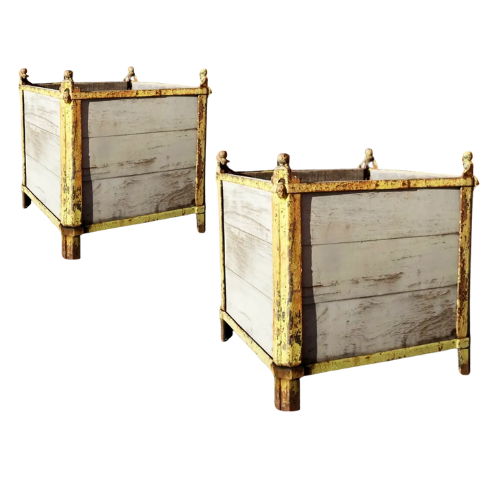 Pair of large Orangerie Versailles planters with cast iron and timber sides from Collection EE10 circa 1920s France