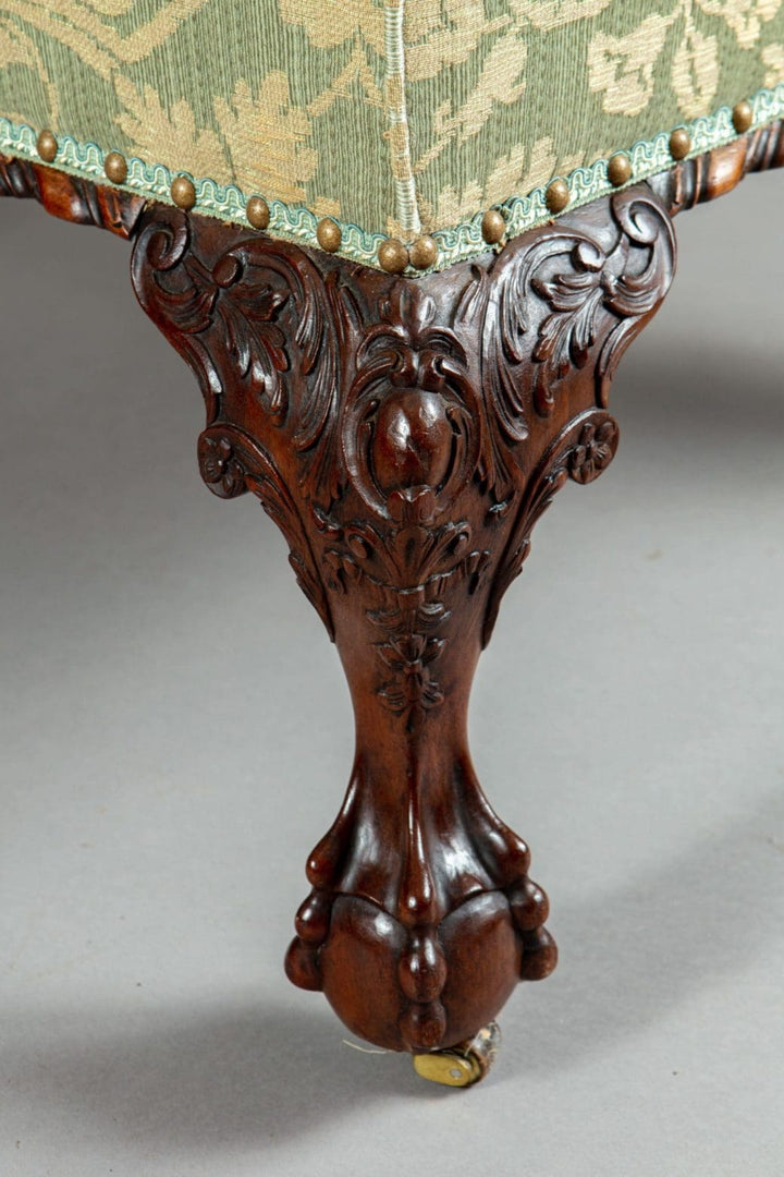 Carved mahogany cabriole leg and silk damask upholstery detail from Collection CK20 Victorian library chair