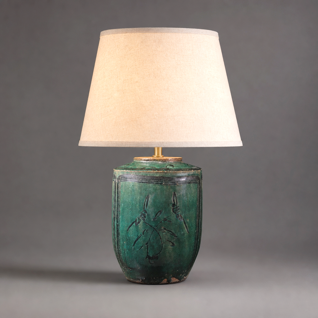 Chinese Green-Glazed Stoneware Vase Mounted as a Table Lamp