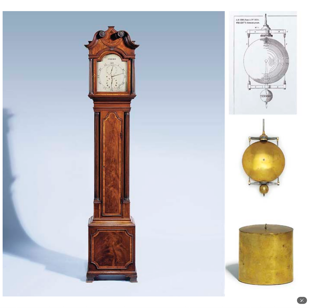 George III mahogany longcase regulator clock by Thomas Wright, circa 1785, offered by Nwtiques