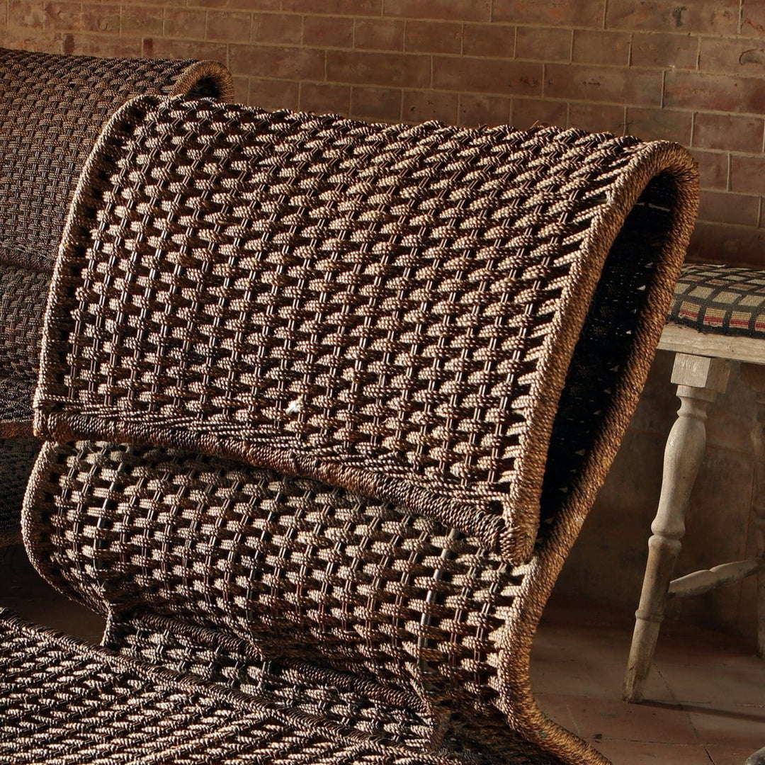Close-up of woven seagrass seat on modernist easy chair from Collection EE30 by Isamu Kenmochi style