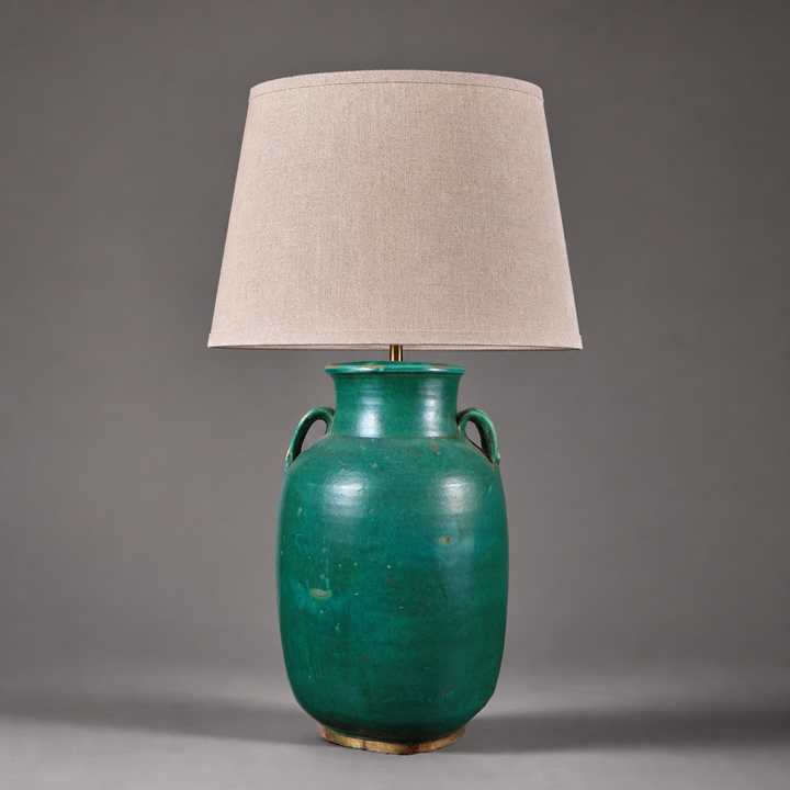 Tamegroute Green Glazed Pottery Vase Mounted as a Table Lamp