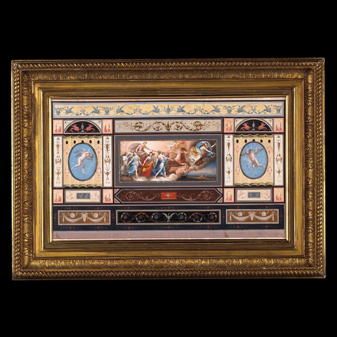 Tomasso Bigatti after Guido Reni ceiling fresco studies in ornate gold frame from Collection CK10, Italian Baroque style artwork