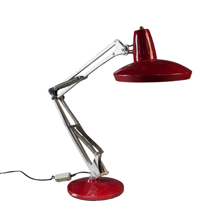 Vintage Spanish anglepoise desk lamp by FASE with red shade and base from Collection TH10, 1960s design icon.