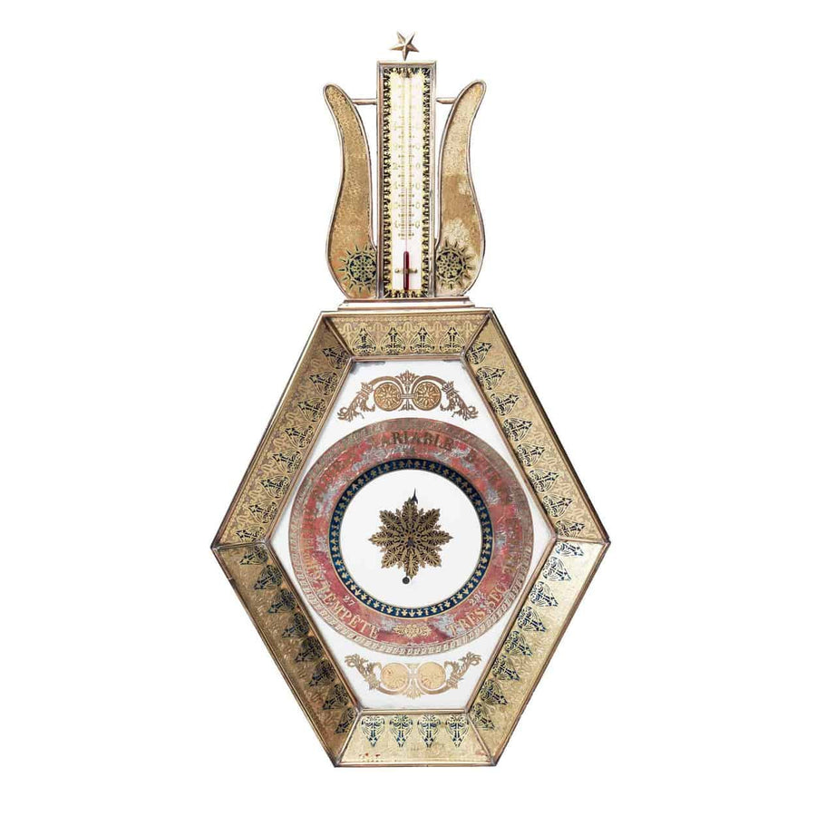 Fine Charles X verre eglomise barometer and thermometer with brass star by The Sold Archive