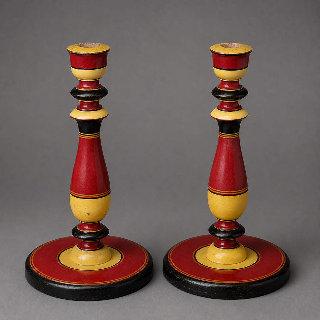 Pair of Indian painted candlestick lamps
