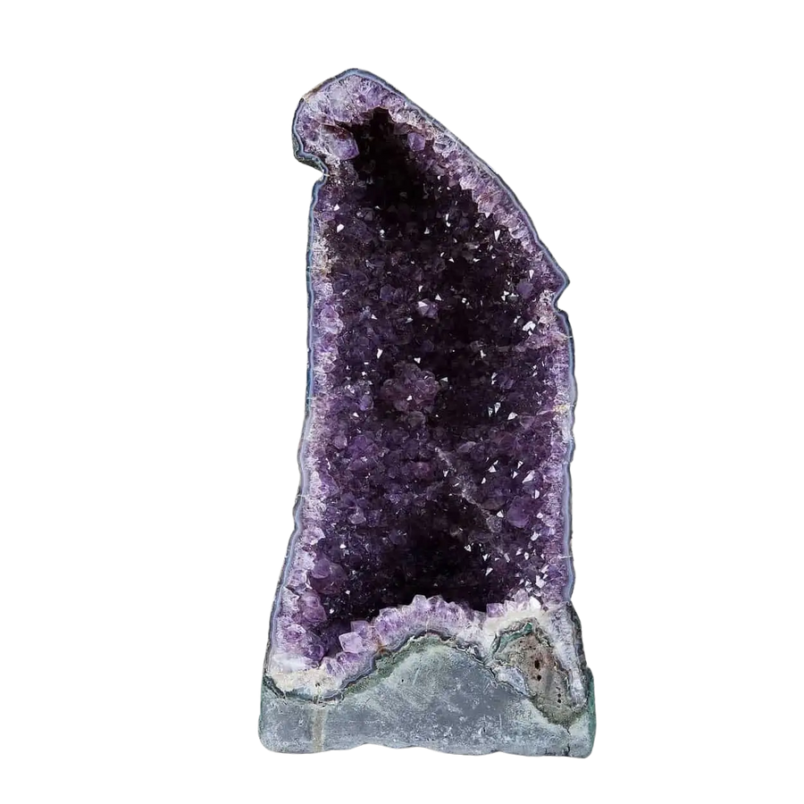 Amethyst Cathedral geode sculpture with deep purple crystals from Collection CK10, showcasing natural Brazilian mineral artistry