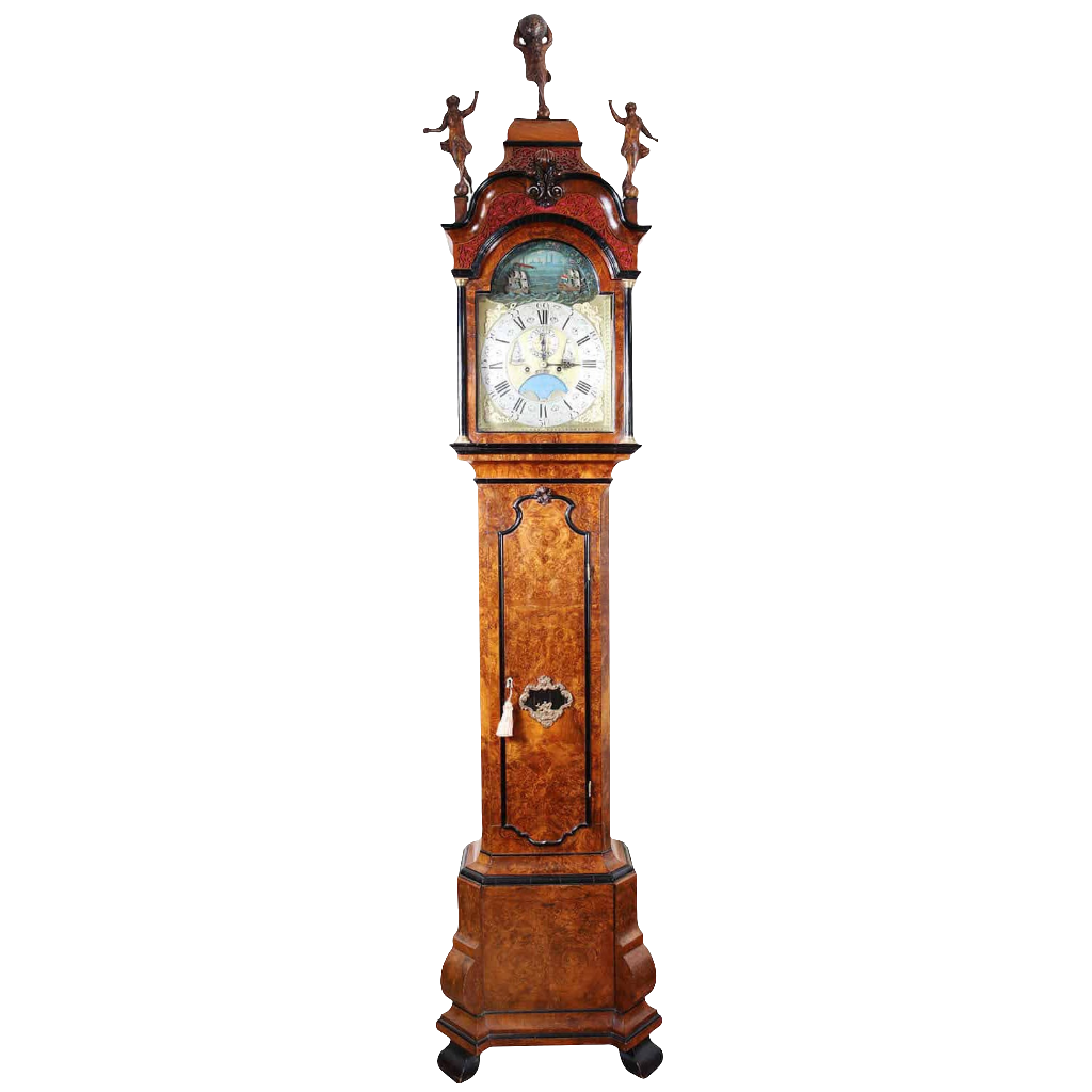 Mid 18th century Dutch longcase clock by Pietre and Jan Morjin, rich burr-walnut, from Nwtiques
