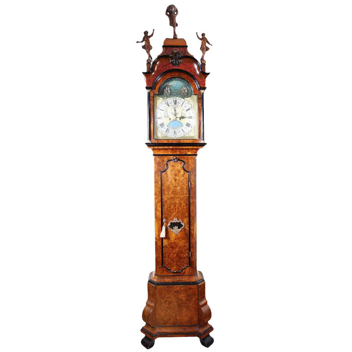 Mid 18th century Dutch longcase clock by Pietre and Jan Morjin, rich burr-walnut, from Nwtiques