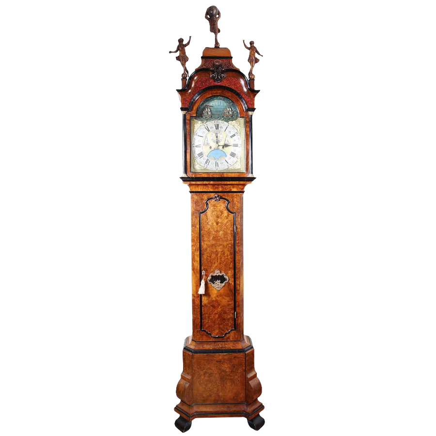 Mid 18th century Dutch longcase clock by Pietre and Jan Morjin, rich burr-walnut, from Nwtiques