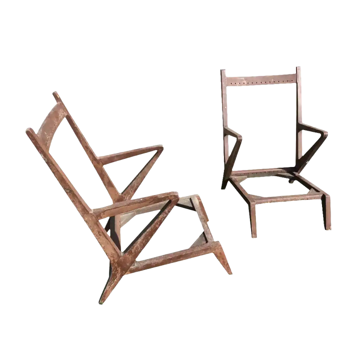 Pair of mid-century Chandigarh chairs with teak frames and cane detailing from Collection EE30, circa 1960 design.