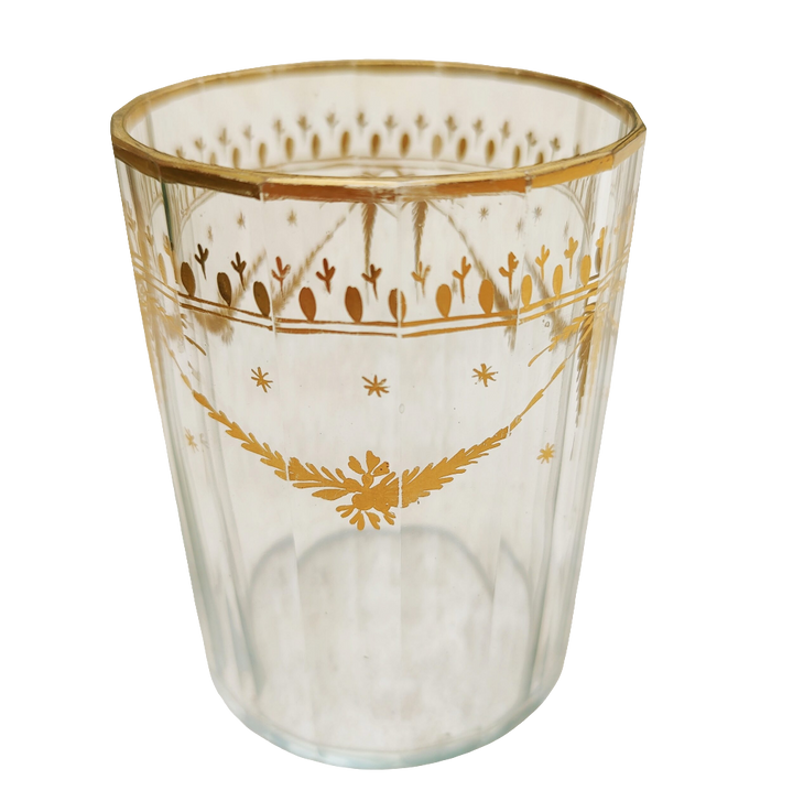 Bohemian gilt glass beaker with floral garlands and gilt edges from Nwtiques circa 1780