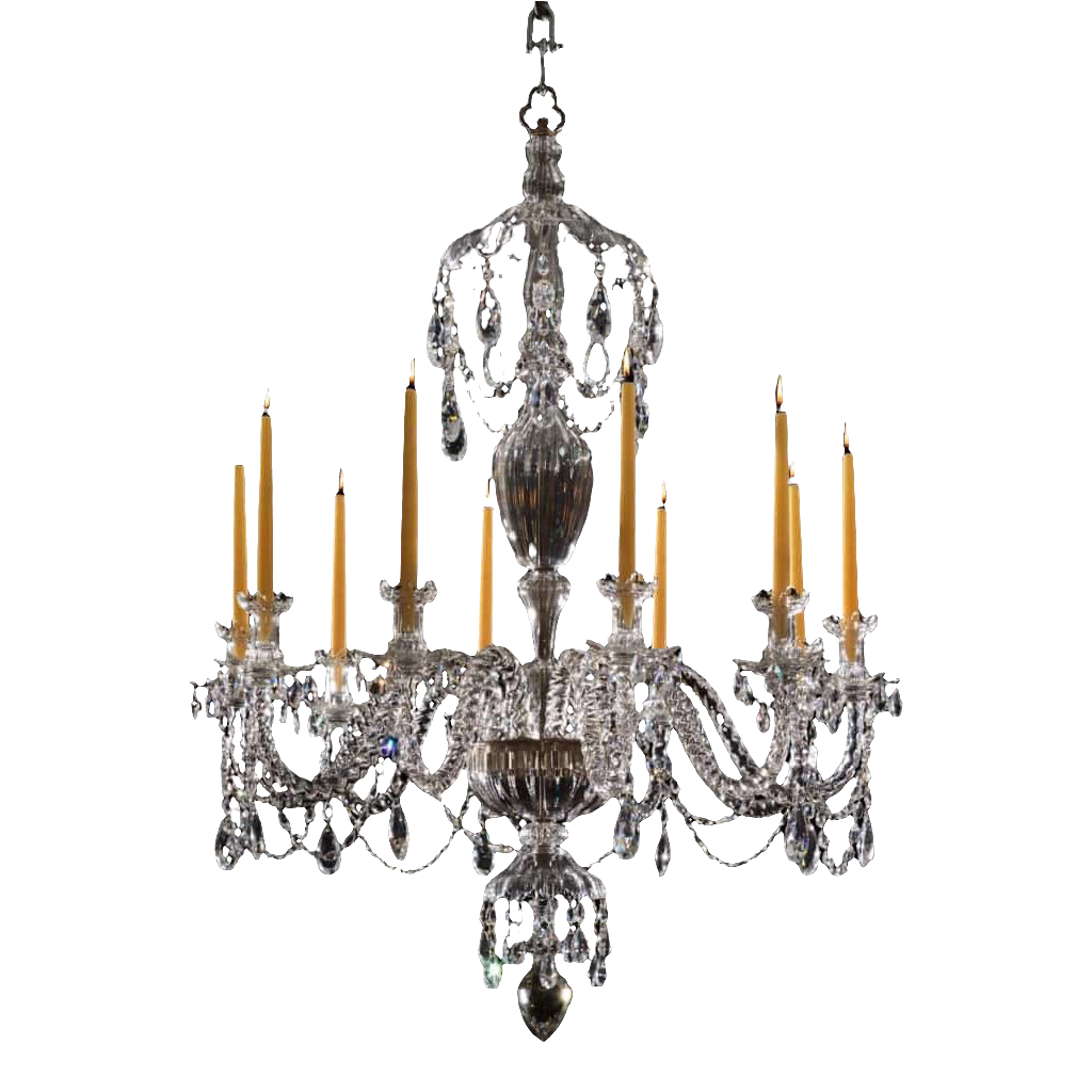 Georgian style lead crystal chandelier with wax candles by Nwtiques, elegant English design handcrafted to order