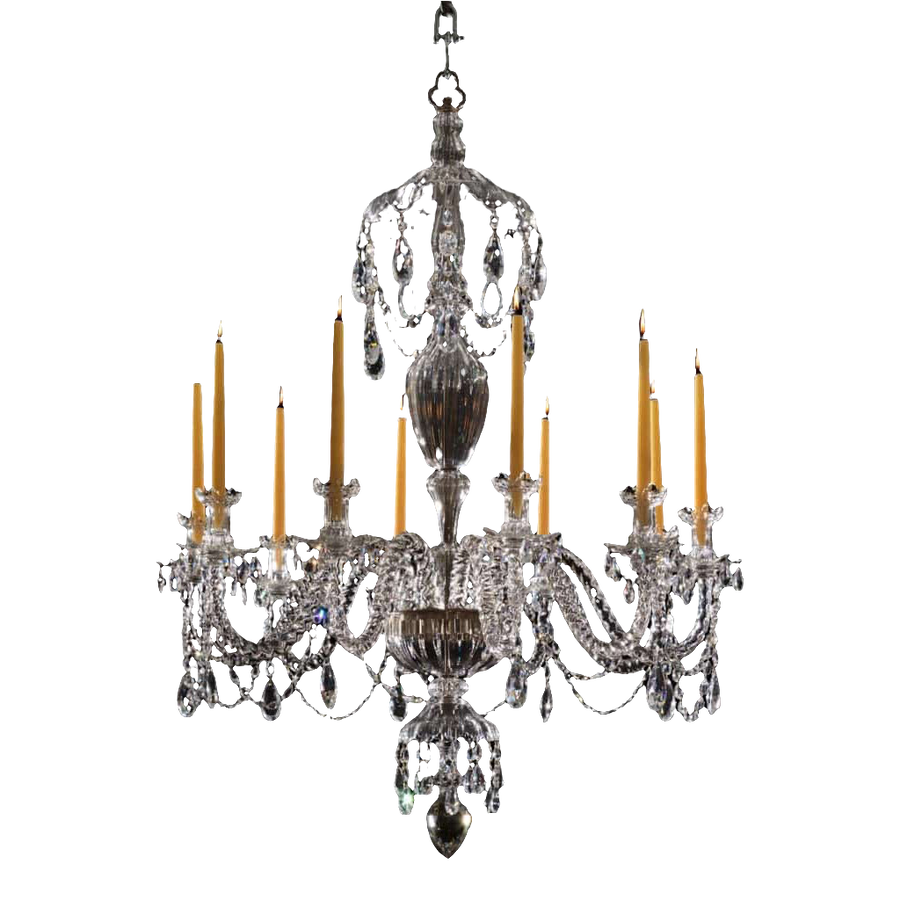 Georgian style lead crystal chandelier with wax candles by Nwtiques, elegant English design handcrafted to order