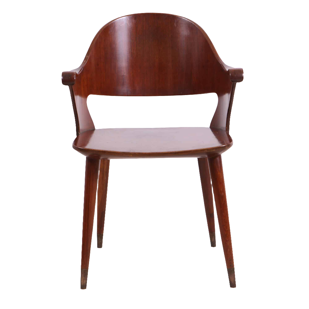 Mid-century Indian Chandigargh armchair by Collection EE30 featuring heat-formed plywood and sleek modernist design