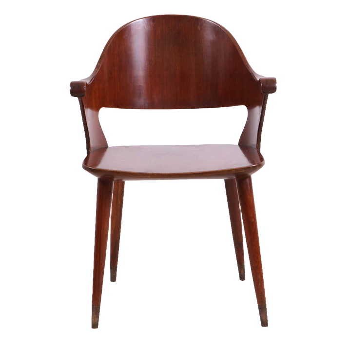 Mid-century Indian Chandigargh armchair by Collection EE30 featuring heat-formed plywood and sleek modernist design