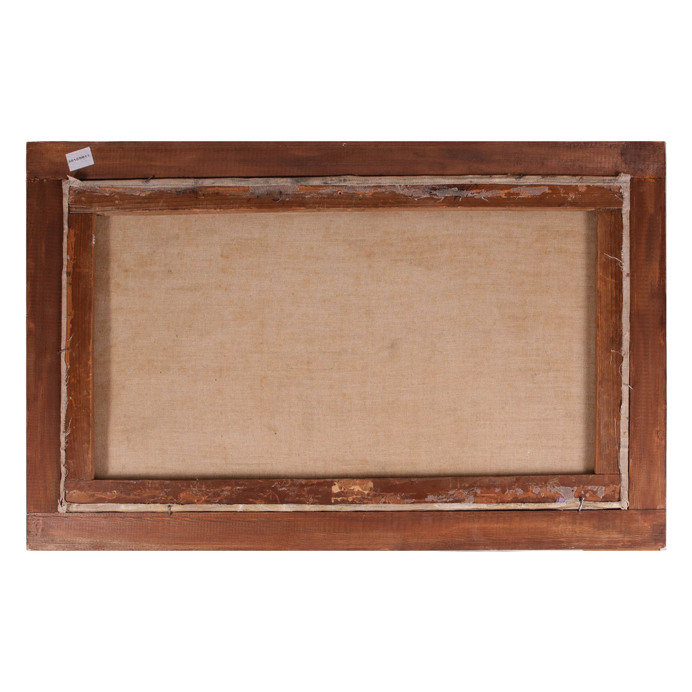 Back view of an oil on canvas painting frame from Collection TH20 showing wooden stretcher and canvas backing