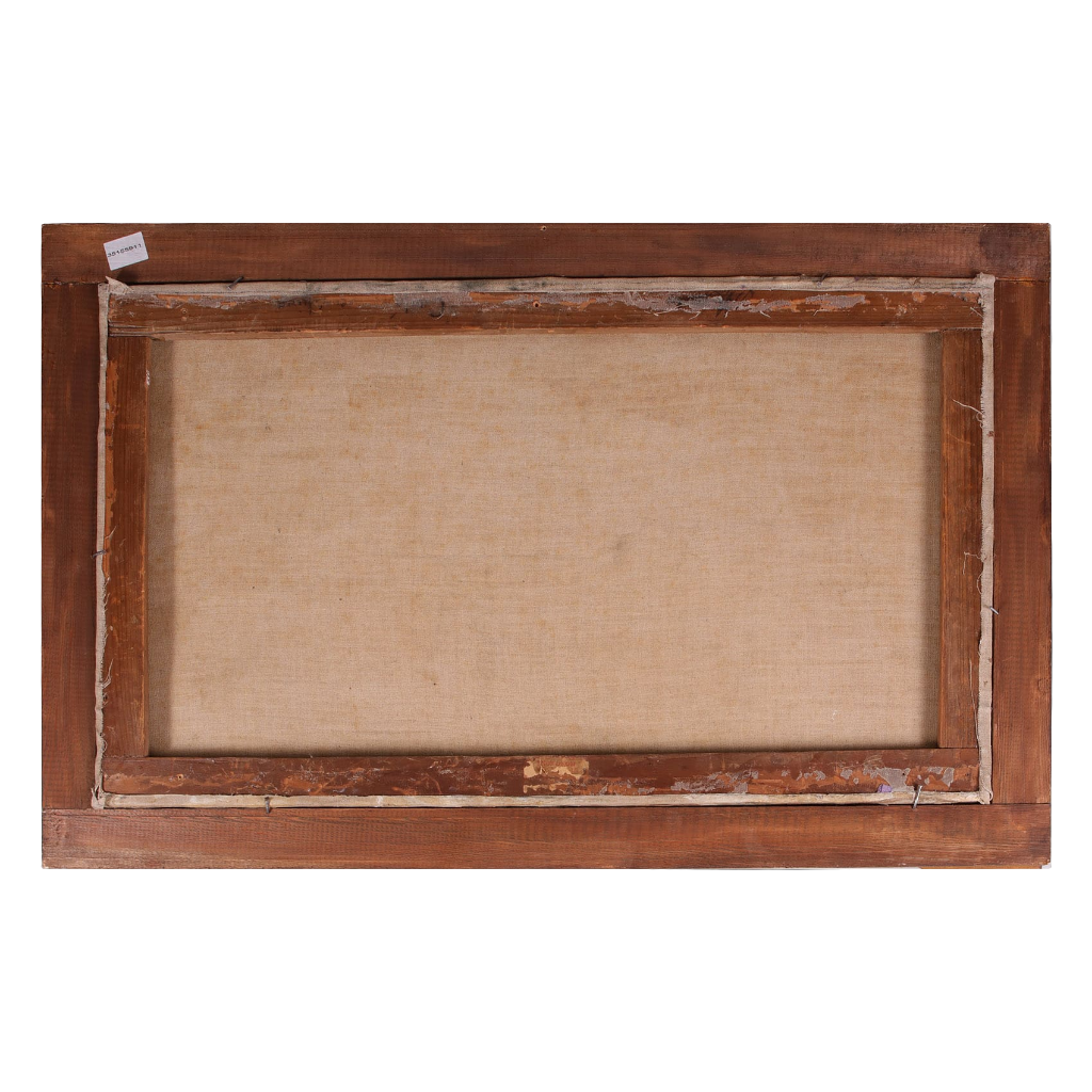 Back view of an oil on canvas painting frame from Collection TH20 showing wooden stretcher and canvas backing