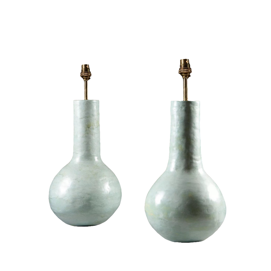 Pair of Celadon Vases as Lamps by Andrew Allfree, modern design, 43 cm height, 23 cm diameter, celadon color finish.