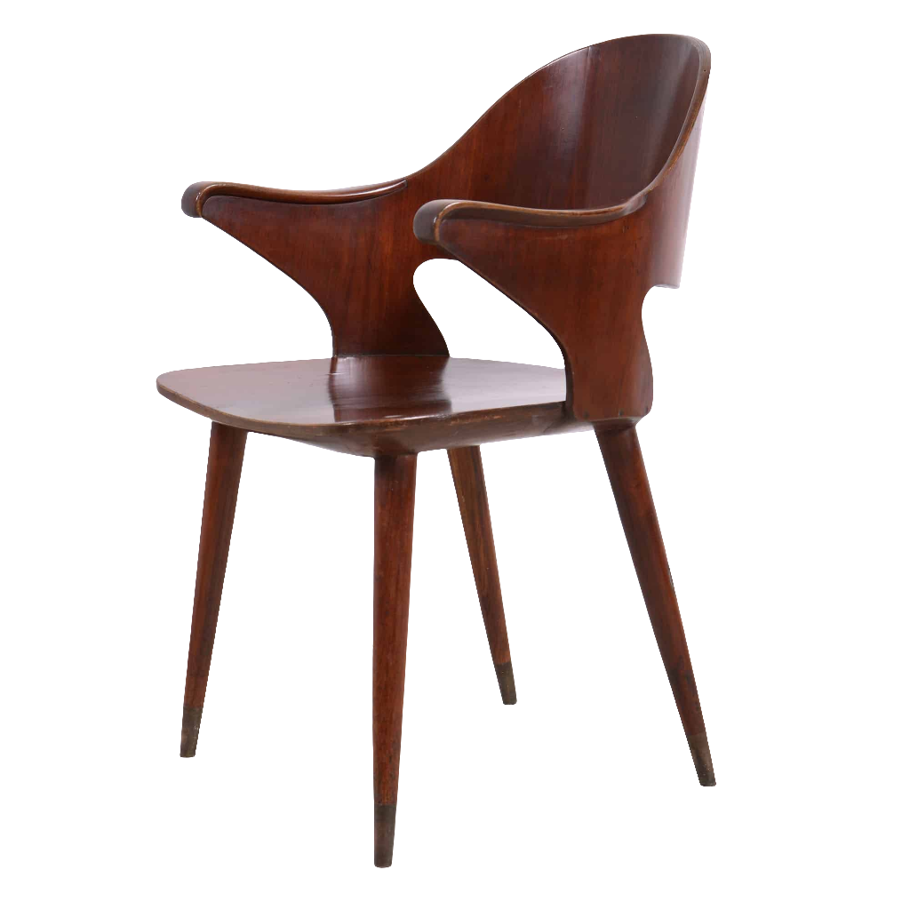 Mid-century modern Indian Chandigarh armchair in heat-formed plywood by Collection EE30 with sleek curved design