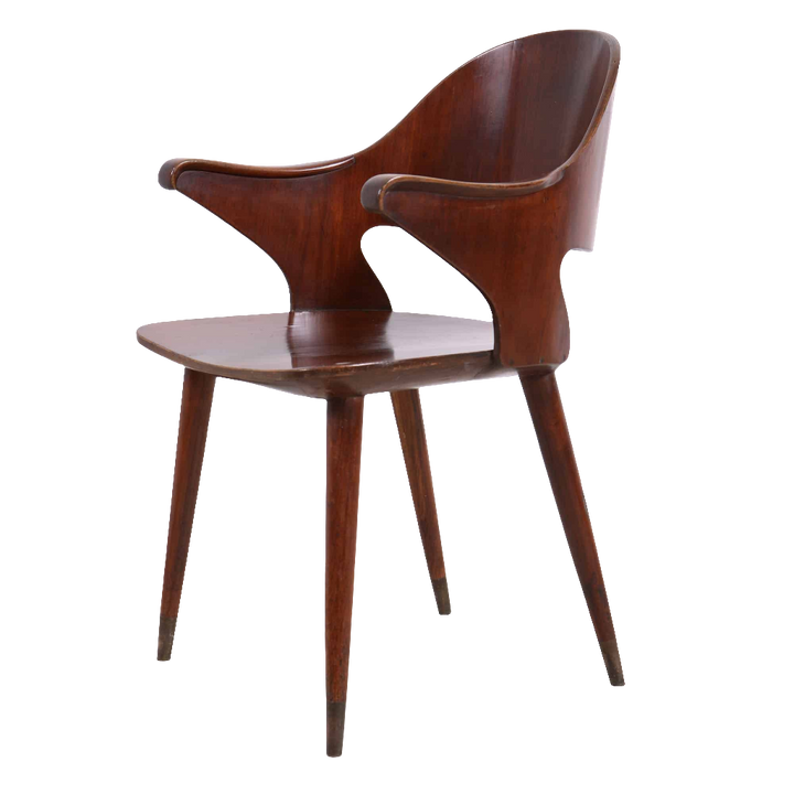 Mid-century modern Indian Chandigarh armchair in heat-formed plywood by Collection EE30 with sleek curved design