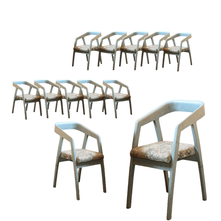 Set of twelve Bombay Art Deco armchairs with hand-painted wood and patterned cushions by Collection EE30