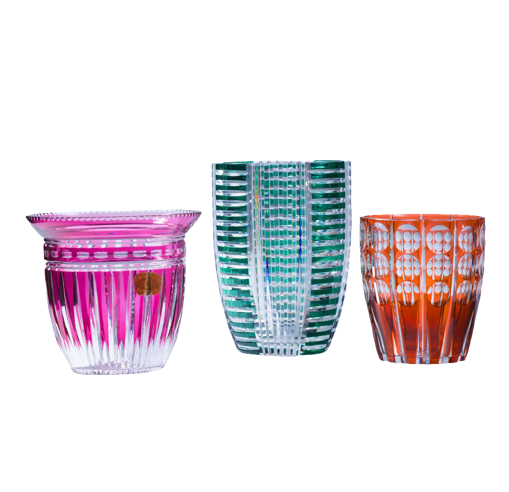 Val St Lambert pink over clear cut Art Deco vase by Nwtiques with intricate geometric fluted design